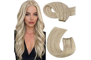 Moresoo Weft Human Hair Extensions Ash Blonde with Bleached Blonde Highlight Sew in Hair Extensions Invisible Full Head for Women Natural Look Wedding Use 20 Inch 100g/Pack #P18/613