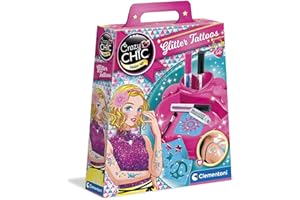 Clementoni Crazy Chic - Glitter Tattoo, Gioco Creativo Bambini 6+ Anni, Kit per Creare Tatuaggi Temporanei Glitterati, Stencil Adesivi e Accessori per Decorazioni per Il Corpo, 18513
