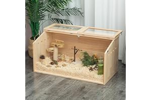 LeFluffy Hamster Cages for Syrian Hamsters, Wooden Large Hamster Cage, Transparent Small Animals Cage with Acrylic Window and Openable Top for Chinchilla (80 x 41 x 40 cm) (Transparent on one side)