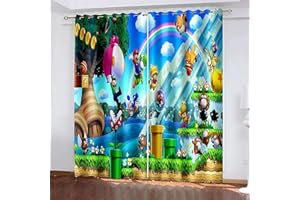 JWXF Verdunkelungsvorhänge 3D Anime Super Mario Kinderzimmer Dekor 2 Panels Thermisch Isolierte Fenster Behandlung Ösenvorhang Für Wohnzimmer Schlafzimmer Kinderzimmer