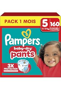 Pampers Couches-Culottes Taille 5 - 190 Couches Baby-Dry - 12-17 Kg - Confort Et Protection Max