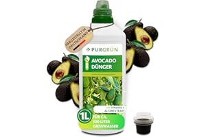 Purgrün® Bio-Avocado-Dünger 1 Liter – Organische Rezeptur – Premium-Flüssigdünger – NPK 4+1+7 – Mit Algenextrakt & Vinasse – Extra Kalium für prächtige Avocados – Ohne tierische Inhaltsstoffe