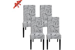 Jaotto Dining Chair Covers Set of 4,Stretch Chair Covers for Dining Chairs,Chair Slipcovers Protector Removable Spandex Washable High Back Dining Chair Covers for Kitchen Banquet(Grey Flowers,4PC)