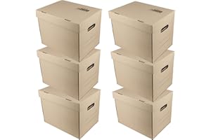 D.RECT Set 6 Scatole Archivio Cartone A4 con Coperchio - 250x340x260 mm, 360 g/m², Capacità 20 kg, pH Neutro - Ideale per Documenti Ufficio Casa Archivio Trasporto