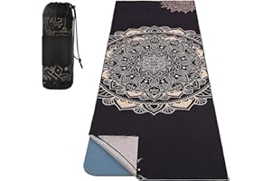 MoKo Serviette de Yoga, Tapis de Yoga Antidérapant et à Séchage Rapide avec Coins de Fixation, Couverture de Yoga Souple avec Motif d'impression pour Différents Exercices de Yoga
