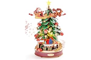 Rolife Puzzle 3D Madera Caja Musical Navidad, 319 Piezas Maquetas para Construir Adultos, Kit de Modelo con Tranvía Móvil y Luces LED, Ideal para Decoración de Árbol Navidad