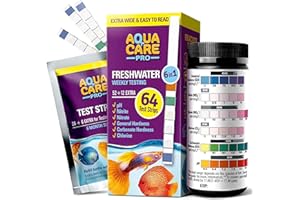 Aqua Care Pro Bandelette Test Eau Douce Aquarium - 64 pcs - 6-en-1 Kit Testeur pour pH Nitrite Nitrate Chlore & Dureté - Bande Test Bassin & Aquarium