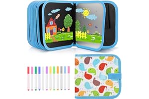 Mardiko Erasable Doodle Book, Double-Sided Kids' Drawing Writing Boards with 12 Colored Pens, Reusable Portable Drawing Pad, Toddler Toys for 2 3 4 5 6 7 8 Year Old Girls Boys, Bird
