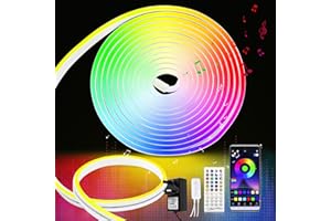 ELOUYCKE RGB LED Strip Lights 5M, Neon Light Strip Color Changing, Music Sync, Timer, Silicone DIY Flexible LED Rope Lights with Remote, App Control for Bedroom, Indoor, Outdoor, Party Decor(Include Adapter)
