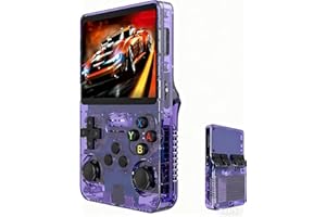BINZHIGE Game Console R36S Retro Handheld Game Console with 64G Built-in 15000+ Classic Games, Open Source Linux System 3.5 Inch IPS Screen Portable Pocket Video Player (Purple Translucent 64G)
