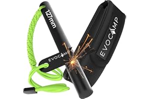 EVOCAMP Juego de acero para fuego, bolsa con correa Molle, paracord, encendedor compacto: 12,7 cm de largo, encendedor de pedernal, equipo de supervivencia para camping, Bushcraft
