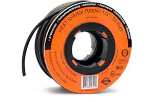 Wirefy Gaine Thermorétractable Etanche 3,2 mm - 3:1 Tube Thermoretractable à Double Paroi - Revêtement Adhésif - Gaine Thermo - Noire - Rouleau de 15 m