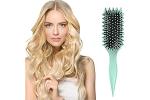 DREAKU Curl Defining Brush, Curly Boar Bristle Hair Brush, Styling Brushes for Women Girls, Curl Define Styling Brush for Detangling, Shaping and Defining Curls for Women and Men (Green)