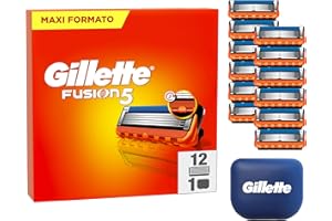Gillette Fusion 5, 12 Lamette di Ricambio per Rasoio Gillette Fusion5, Con Striscia Lubrificante per una Scorrevolezza Fluida e 6 Lame per una Rasatura Profonda e Duratura, Lama Barba Uomo