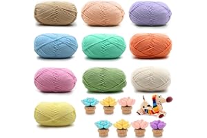 RUIKCOLL Hilo de algodón para tejer a mano, incluye hilo de algodón leche, para ganchillo y manualidades, para principiantes, fácil cuidado, 10 colores, 10 unidades x 50 g