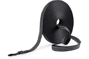 Toozey Dog Training Leads with Anti-Slip Rubbers and Reflective Stips, 5m 10m 15m 20m Soft and Strong Nylon Long Line Dog Lead for Small Medium Large Dogs, 20m x 2.5cm