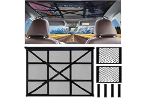 ANZOAT Filet Rangement Voiture, 89*65cm Filet Toit Voiture + 2 Filet Rangement Élastique Voiture 38*25cm, Filet de Rangement pour Toit avec Fermeture Éclair, Filet Rangement Toit Voiture pour Camping/Voyage