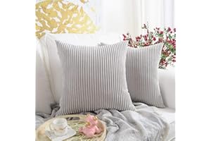 MERNETTE Pack of 2, Corduroy Soft Decorative Square Throw Pillow Cover Cushion Covers Pillowcase, Home Decor Decorations For Sofa Couch Bed Chair 18x18 Inch/45x45 cm (Striped Light Grey)