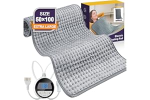 Termoforo Elettrico 100x50cm, Orthland Extra Grande Cuscino Termoforo con 6 Impostazioni del Timer e Riscaldamento Rapido, Super Morbida Termoforo Lavabile in Lavatrice per Schiena Spalle Cervicale