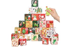 POPOYU Calendario Avvento Fai Da Te Scatoline Cartone,Calendario Dell'Avvento Vuoto da Riempire,Calendario di Natale con 24 Scatoline Adesivi,Calendario Avvento per Scatoline Regalo Decorazioni Casa