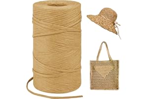 LEREATI Rafia Naturel Bobine 3mm x 300m Raphia à Crocheter Rafia Crochet, Fil de Raphia à Crocheter pour Sac, Chapeau, Paniers, Emballage Cadeau, Bricolage Décoration (Café Clair)