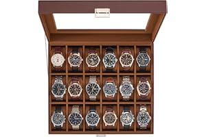ProCase Caja Organizadora de Relojes 18 Ranuras, Estuche Joyero con Tapa de Cristal, Vitrina de Almacenamiento para Relojes, Pulseras y Joyas, Regalo Elegante para Hombres y Mujeres- Negro