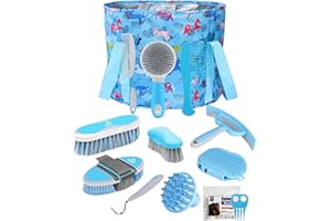 Harrison Howard Set per la cura dei cavalli, 11 pezzi, set di spazzole per cavalli, con organizer, borsa per il trasporto, accessori per la perdita dei capelli, cura del corpo, strumenti massaggianti,