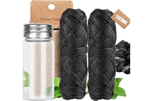 LAOYE 60m filo interdentale ecologico fili interdentale nero Menta senza plastica biologico cerato con candelilla bambù carbone attivo - in bottiglia di vetro + 2x30m