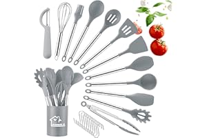 DLD 23pcs Ustensiles de Cuisine Cuisine Antiadhésif Silicone Résistant à la Chaleur avec Support et Éplucheur Gadgets Cuisine