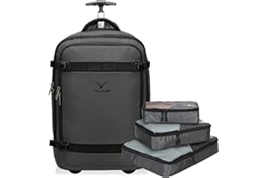 Hynes Eagle Plecak na kółkach, torba zatwierdzona do lotu, bagaż podręczny na kółkach, 42 l, Szary+kostki do pakowania 2024, Backpack+Packing Cubes