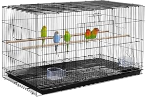 Yaheetech Volière Intérieur Cage Oiseaux Exterieur Métal pour Perruches Perroquets Pinsons Cockatiels Conures Inséparables Canaris 76x45,5x45,5cm