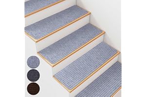 BREENHILL 7 PCS Stair Mats Carpet Stair Treads,Non-slip Rubber Backing, 20 x 76cm Stair Carpet Removable and Machine Washable, Indoor Stair Runner Rugs Cover Mat Perfect for Pets Kids Elders, Grey