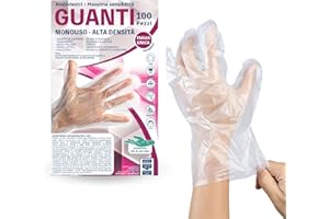 Bottari Guantes desechables de HDPE sin polvo, 100 unidades, resistentes para limpieza, alimentos, jardinería, bricolaje y hogar