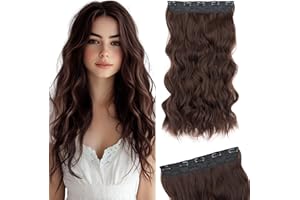 Silk-co One Piece Clip In Hair Extensions Curly 150g Hair Extensions Clip in Hairpieces 5 Clips Wavy Curly Synthetic 3/4 Half Full Head for Laides and Women 20 Inch（50 cm） Medium Brown