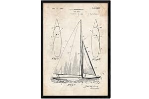 Nacnic Plakat z patentowym statkiem żaglowym. Arkusz ze starym patentem w formacie A3 i tłem vintage