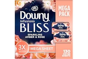 Downy Infusions Mega Trocknertücher, Weichspüler, Bliss Amber und Rose, 130 Stück