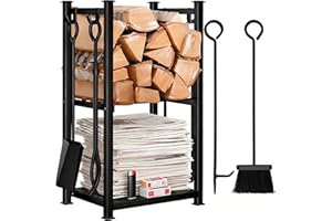 AMAGABELI GARDEN & HOME Amagabeli Portalegna Legna da ardere con 4 strumenti 72x46x30cm Interni set di Strumenti Caminetti Grande Capacità Esterni Scaffale Porta-Legna con 2 Ripiani Porta Ceppi Cremagliera del Camino