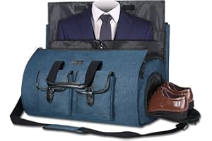 UNIQUEBELLA Bolsa Portatrajes Funda de Viaje para Traje Bolso Porta Trajes Ropa Vestidos Carry-On Garment Bag con Compartimentos para Zapatos y Correa Ajustable para Hombro Hombres Mujeres Azul