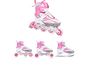 SPORTVIDA Rollers en Ligne. Roller Enfant Garcon - Patin A Roulette Adulte - Patins À Glace 4en1 - Rouleaux De Taille Réglables - De Nombreuses Couleurs et Tailles