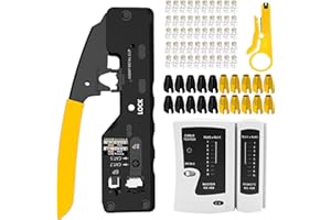 OKVNUO-TECH OKVNUO Comprobador de Cable de Red RJ45 Crimpado para RJ11 RJ12 Cat5 CAT6 Pelacables Alicates de Network Tool Kits Profesional Mantenimiento LAN Tester Herramientas Reparación 4P/6P/8P(Negro)