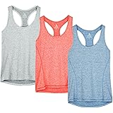 icyzone Donna Canotta Sportiva Running Racerback Top Senza Maniche Fitness Palestra Shirt, Pacco da 3
