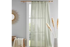 Drift Home - Sage Green Semi-Transparent Cotton Curtain - 55 x 48 (140 x 122cm) - Sustainable Recycled Cotton - 1 Curtain Panel in Green - Green Sheer Curtain - Green Voile/Net Curtain for Window