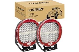 RIGIDON 2 faros de trabajo LED, rojo redondo 9 pulgadas, 23 cm, 294 W, focos de trabajo LED, faros de profundidad, para todoterreno, coche, tractor, excavadora, camión, SUV, ATV, 4 x 4,12 V 24 V