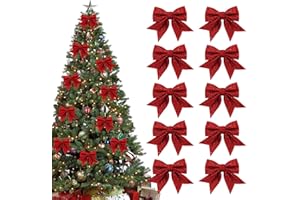 Shining She 10 Stück Rote Schleifen Weihnachten Glitzer Weihnachtsbaum Schleifen Weihnachtsbaumschmuck für Familienfeiern Party Dekoration für Weihnachten Urlaub Hochzeit Feierlichkeiten