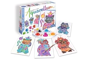 Sentosphère zestaw do malowania akwarelowego dla dzieci, motyw Maneki Neko, 4 obrazy (18 x 25 cm), 1 pędzelek akwarelowy, 1 paleta do mieszania, 5 lakonów atramentowych i 1 pipeta, od 7 lat