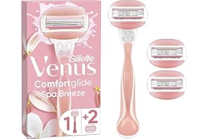 Gillette Venus ComfortGlide Women’s Razor Spa Breeze, 1 Refill Razor Cartridges, Reusable Metal Handle and Shower Holder