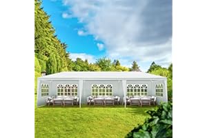 Outopee 3 x 9m Party Tent Gazebo with Sidewall & Windows, Outdoor Gazebo Marquee Garden Wedding Party Tent Waterproof Patio Canopy for Sun Rain Shelter, White(8 Side)