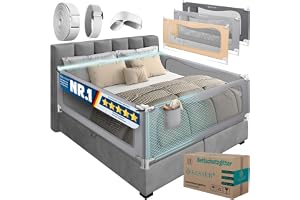 KESSER® Sängskydd 160 cm, sänggaller, barnsäng, höjdjusterbar | Fallskydd säng för spädbarn och småbarn med barnsäkring, vertikal sänkning, lätt att montera, tvättbar