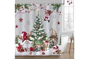 Bonhause Tenda Gnomi Albero di Natale Tende Xmas Palle Inverno per Doccia in Poliestere Impermeabile Antimuffa Lavabile da Bagno 180 x 180 cm con 12 Ganci