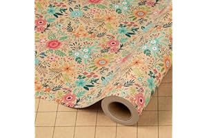 Wikadlik Flower Kraft Wrapping Paper, Colorful Floral Blooms Gift Wrap Paper for Wedding, Bridal Shower, Mother’s Day, Birthday All Occasion - 43cm x 10m